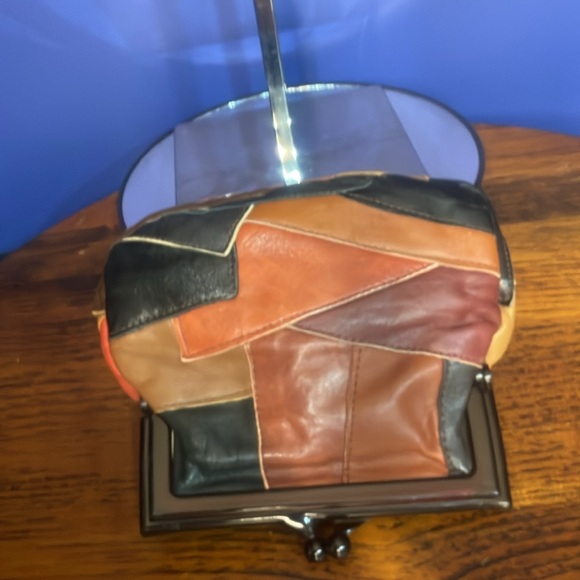 Boho Leather Patchwork Coin Purse Kiss Lock - Picture 3 of 5